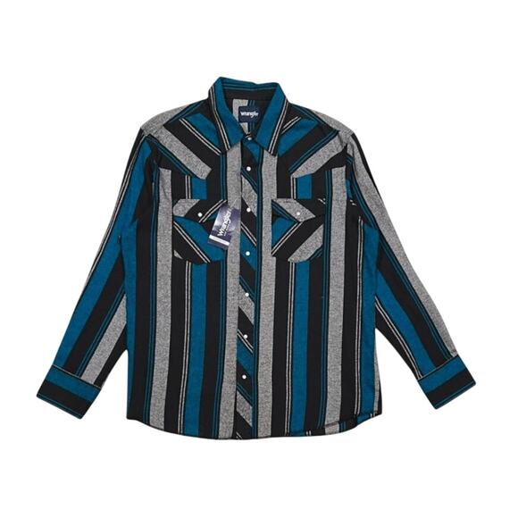 ★ Wrangler (NWT) Western Striped Long Sleeve Wool Button-Up Shirt ★ - Picture 1 of 7